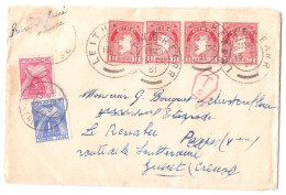 PARIS DISTRIBUTION Lettre Origine Irlande Dest Paris Taxée Réexp Gueret 2° Taxe Annulée 1F 5F Gerbes Yv T 85 81 Ob 1951 - 1859-1959 Covers & Documents