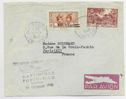 MARTINIQUE 10FR+15FR LETTRE COVER AVION FORT DE FRANCE 9.10.1948 POUR PARIS 1ERE LIAISON MARTINIQUE PORTO RICO - Cartas & Documentos