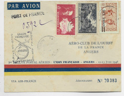 MARTINIQUE 10FR+15FR +10FR LETTRE REC PROVISOIRE AVION FORT DE FRANCE 1949 POUR ANGERS VIA AIR FRANCE - Brieven En Documenten