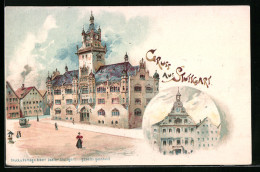 Lithographie Stuttgart, Altes Und Neues Rathaus  - Stuttgart