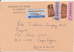 Uganda Cover Sent Air Mail To Denmark 23-4-1995 Topic Stamps Sent From The Embassy Of France Uganda - Uganda (1962-...)