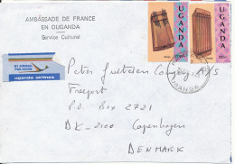 Uganda Cover Sent Air Mail To Denmark 25-4-1995 Topic Stamps Sent From The Embassy Of France Uganda - Uganda (1962-...)