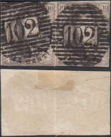 Belgique 1858 - Timbres Oblitérés. COB Nr.: 10 A. Une Paire. Oblitéré: P102 "ROULERS" Très Bonne Qualité.. (EB) AR-02463 - 1858-1862 Medaillons (9/12)