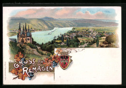 Lithographie Remagen, Totalansicht Und Wappen  - Remagen