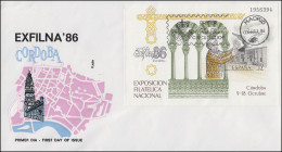 Spanien Briefmarkenausstellung EXFILNA Cordoba 1986 & Traubenpost, Block Auf FDC - Filatelistische Tentoonstellingen