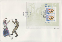 Portugal Azoren EUROPA / CEPT 1981 Folklore/ Reiterspiele / Tanzen, Block - FDC - Andere & Zonder Classificatie