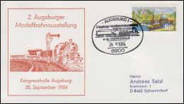 2. Augsburger Modellbahnausstellung, Brief SSt Augsburg Eisenbahn 28.9.1984 - Trains