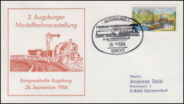 2. Augsburger Modellbahnausstellung, Brief SSt Augsburg Eisenbahn 28.9.1984 - Treni