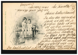 Kinder-AK Zwei Kinder Auf Bootssteg Mit Segelboot, NEUCHATEL 5.12.1897 - Autres & Non Classés