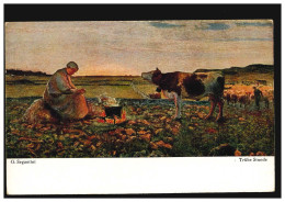 Künstler-AK G. Segantini: Trübe Stunde - Kochen Auf Dem Feld Rinder, Ungebraucht - Autres & Non Classés