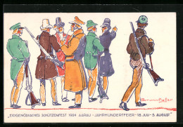 Künstler-AK Aarau, Eidgenössisches Schützenfest 1924, Schützen Im Gespräch  - Hunting