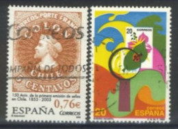 SPAIN,1989/2003, STAMP COLLECTING & CHILEAN POSTAGE STAMPS SET OF 2, # 2592, 3227, USED. - Usados