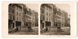 Stereo-Fotografie NPG, Berlin, Ansicht Luzern, Der Weinmarktbrunnen Mit Geschäften  - Stereo-Photographie