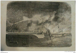 L'incendie De Chicago - Vue Prise Du Lac Michigan Pendant La Seconde Nuit De L'incendie -  Page Original 1871 - Documents Historiques