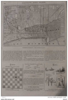 L'incendie De Chicago - Plan Des Quartiers Incendiés -  Page Original 1871 - Documents Historiques