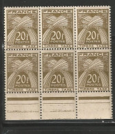 FRANCE TAXE ANNEE 1946  N°87 NEUFS** MNH BLOC DE 6 EX TB COTE 12,00 €  - 1859-1959 Mint/hinged