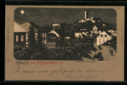 Lithographie Königstein / Taunus, Frankfurter Strasse Mit Gasthof Stadt Wiesbaden Und Ruine  - Wiesbaden