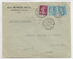 FRANCE SEMEUSE 50C TURQUOISEX2+20C LILAS LETTRE PAPIERS D' AFFAIRES VESSEAUX 31.1.1939 ARDECHE TARIF 2EME PEU COMMUN - 1903-60 Säerin, Untergrund Schraffiert