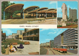 A1133} BRD (DDR-Zeit) - Color-AK:  Karl-Marx-Stadt / Chemnitz - Busbahnhof, Interhotel, Rosenhof - Chemnitz (Karl-Marx-Stadt 1953-1990)