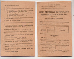 Fiche Individuelle,de Travailleur 1944   (vierge)   (PPP47175) - Unclassified