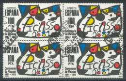 SPAIN, 1981, PICASSO'S BIRTH CENTENARY EMBLEM STAMP BLOCK OF 4, USED. - Oblitérés