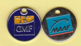 Lot De 2 Jetons De Caddie " GMF Et MAAF " (Assurances)_Je373 - Trolley Token/Shopping Trolley Chip