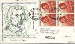 RARA Fdc Venus: CARAVAGGIO1960 Quartina Raccomandata, Annullo Speciale Napoli - FDC