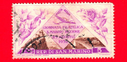 SAN MARINO - Usato - 1952 - Giornata Filatelica - Tipo POSTA AEREA - Fiori E Vedute Di San Marino E Riccione - 5 - Oblitérés