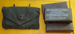 ARMEE AMERICAINE U.S : POCHETTE EN TISSU  AVEC PANSEMENT INDIVIDUEL EN BOITE CARTON  ARMEE AMERICAINE PORTE SUR LA TENUE - Equipment