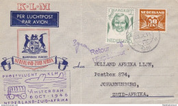 1946 OLANDA ,NEDERLAND, FIRST FLIGHT AMSTERDAM - JOHANNESBURG - Autres & Non Classés