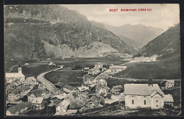 AK Andermatt, Ortsansicht Mit Kirche Und Landstrasse Aus Der Vogelschau  - Andermatt