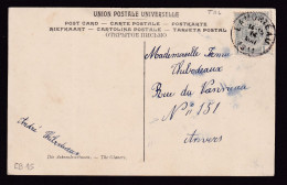 DDFF 651 -- Carte Fantaisie TP Armoiries T2L LAMORTEAU 1911 à Anvers - COBA 15 EUR S/TP Détaché - 1893-1907 Coat Of Arms