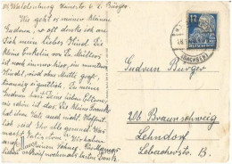 Germany Soviet Zone Regular Engels Pf.12 Solo Franking Pcard Waldenburg 28jan1949 X Lehndorf - Lettres & Documents