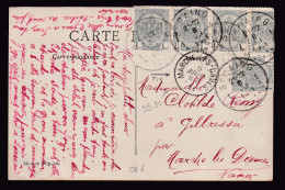 DDFF 657 -- Carte Fantaisie TP Armoiries T4R SERAING 1911 Vers T1L MARCHE LES DAMES (COBA 30 EUR S/TP Détaché) - 1893-1907 Coat Of Arms