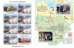 Lithuania Litauen Lituanie 2024 New Train Vilnius-Riga BeePost Sheetlet And Block MNH - Treni