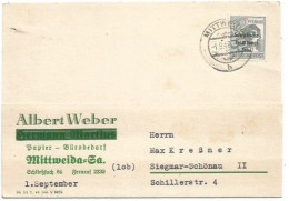 Germany Soviet Regular Pf.12 OVPT "SBZ" Solo Franking Commerce Card Mittweida 1sep1948 To Siegmar-Schonau - Storia Postale