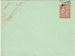 PP15 - FRANCE ENV. TYPE MOUCHON RETOUCHE 15c SURCH. TAXE REDUITE DEPLACEE DATE 313 123x96mm NEUVE - Enveloppes Types Et TSC (avant 1995)