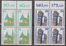 Berlin, 1989, Sehenswürdigkeiten- SWK (VI)  834-835 ** 2 Viererblöcke Mit Oberrand - Unused Stamps