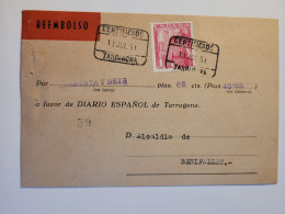 REEMBOLSO CERTIFICADO 1951 TARRAGONA - Covers & Documents