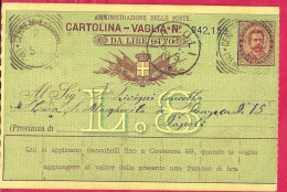 INTERO CARTOLINA-VAGLIA UMBERTO C.15 DA LIRE 8 (CAT. INT.12) -VIAGGIATA DA "CERRETO SANNITA*2.6.93* PER NAPOLI - Interi Postali