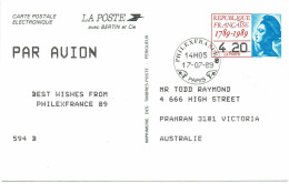 CTN85E - FRANCE CP ELECTRONIQUE PHILEXFRANCE 89 - TARIF POUR L'ETRANGER (AUSTRALIE) - Cartoline Postali E Su Commissione Privata TSC (ante 1995)