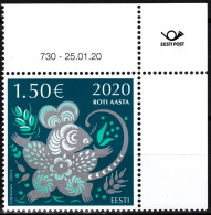 ESTONIA 2020-04 Chinese New Year Of Rat. Lunar Calendar. Requisites CORNER, MNH - Nouvel An Chinois