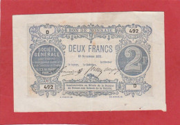 Société Générale - Bon De Monnaie - Deux Francs - 1871 - Notgeld