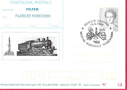 REPIQUAGE - FILFER - ANNULLO SPECIALE -"GENOVA CENTRO*15.5.1999*MOSTRA NAZIONALE FERROVIARIA" - - Entero Postal