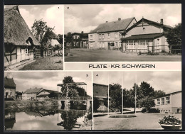 AK Plate /Kr. Schwerin, Sarnow-Haus, HO-Gaststätte Störkrug, Am Störkanal, Polytechnische Oberschule  - Schwerin