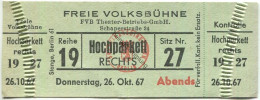 Deutschland - Berlin - Freie Volksbühne - Schaperstrasse 24 - Eintrittskarte 1967 - Tickets - Entradas