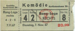 Deutschland - Berlin - Komödie - Kurfürstendamm 206 - Eintrittskarte 1967 - Toegangskaarten