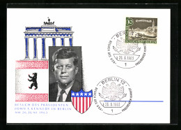 AK John F. Kennedy, Präsident Der USA, Besuch In Berlin Am 26. Juni 1963, Portrait Und Brandenburger Tor  - Politicians & Soldiers