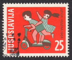 Scooter Motorbike Cycle Moped - USED - 1964 - Yugoslavia - Children Week ADDITIONAL Charity Stamp / Girl Boy - Motorfietsen