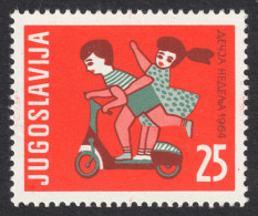 Scooter Motorbike Cycle Moped - USED - 1964 - Yugoslavia - Children Week ADDITIONAL Charity Stamp / Girl Boy - Motorbikes